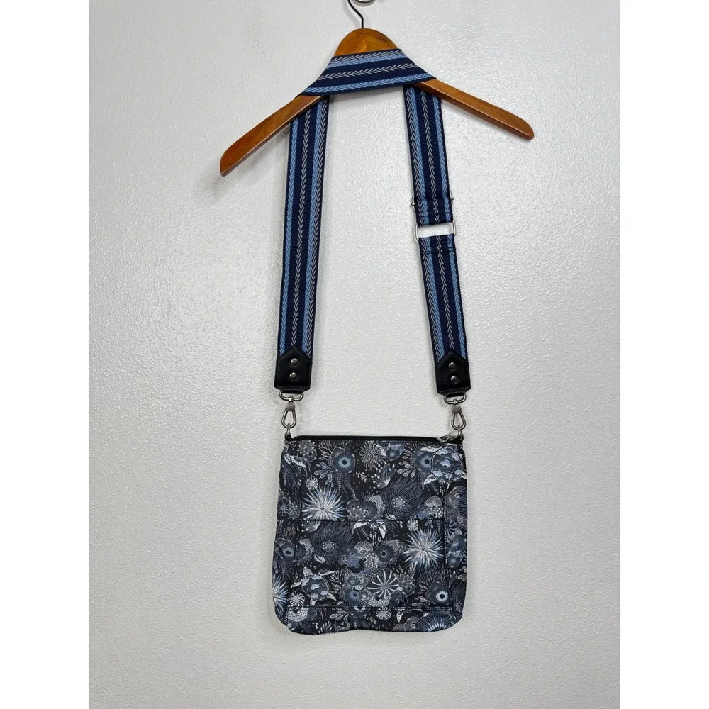 Sakroots Crossbody Bag Blue Sea Turtle Floral Print Coated Canvas Guitar‎ Strap